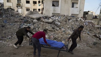 The body of a Palestinian killed in an Israeli airstrike is brought to Shifa Hospital in Gaza City. File image/AP