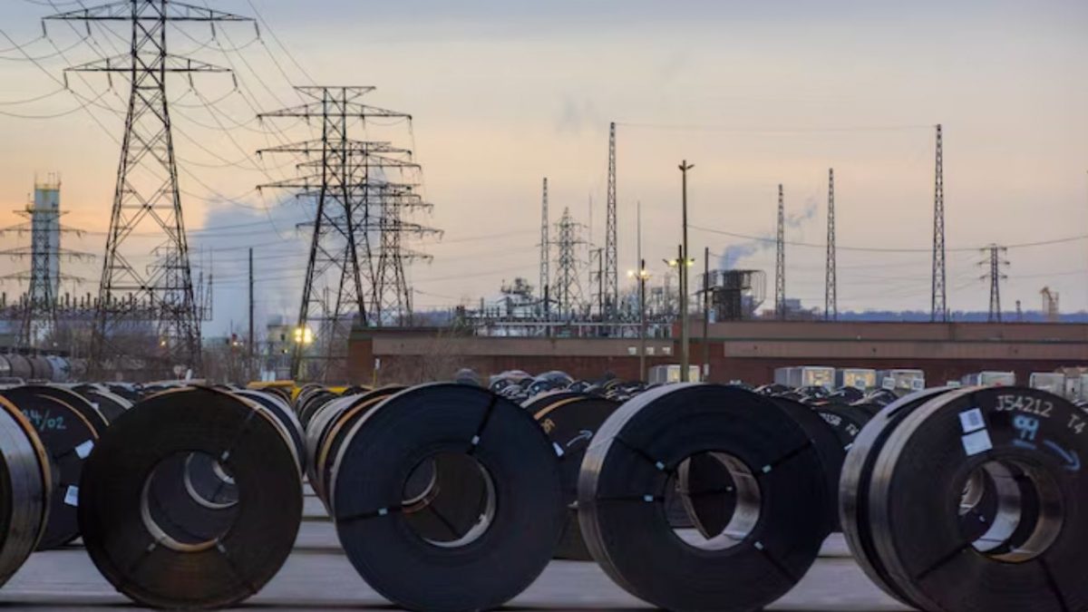 Coils of rolled steel sit in an industrial yard with transmission towers and smokestacks in the background at dusk in Hamilton, Ontario, Canada, January 27, 2025. Source: Reuters Coils of rolled steel sit in an industrial yard with transmission towers and smokestacks in the background at dusk in Hamilton, Ontario, Canada, January 27, 2025. Source: Reuters