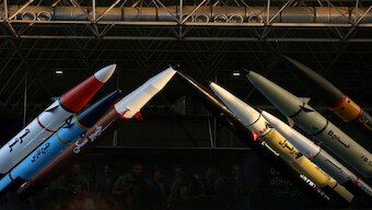 FILE PHOTO: Iranian missiles are displayed at the Islamic Revolutionary Guard Corps (IRGC) Aerospace Force Museum in Tehran, Iran, November 15, 2024. Majid Asgaripour/WANA (West Asia press Agency) via REUTERS 