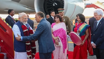 Prime Minister Narendra Modi receives a ceremonial welcome Mauritius as he reached there for a two-day state visit, Tuesday, March 11, 2025. Image courtesy: @PTI/X