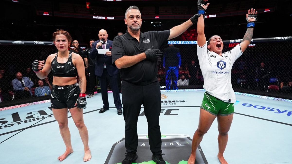 Puja Tomar after her win against Brazil’s Rayanne dos Santos. Image: UFC Puja Tomar after her win against Brazil’s Rayanne dos Santos. Image: UFC