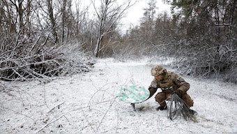 “Psycho”, 22 from the 80th Separate Air Assault Brigade disconnects their Starlink on the front line region of Kreminna, Ukraine. File image/Reuters