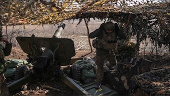 Servicemen of the 14th Assault Brigade Chervona Kalyna of the Ukrainian National Guard fire an OTO Melara howitzer towards Russian troops at a position in a front line, amid Russia's attack on Ukraine, near the town of Pokrovsk in Donetsk. Reuters