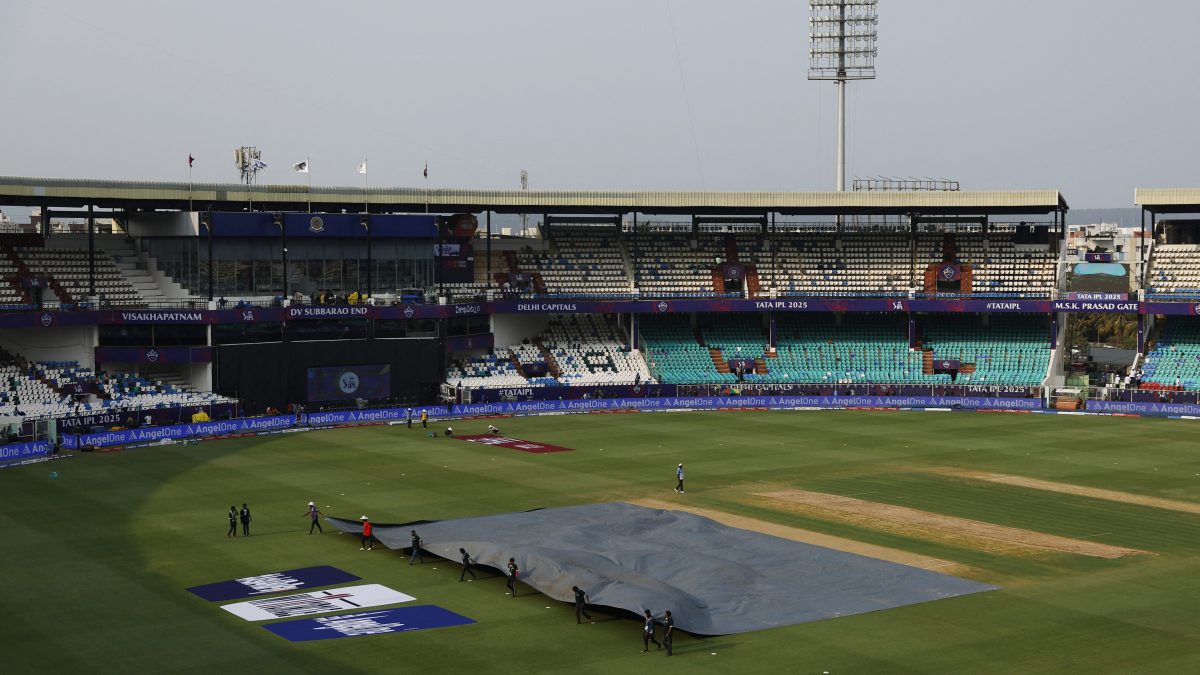 Ground staff taking the covers off the pitch before a match in IPL 2025. Image: Reuters Ground staff taking the covers off the pitch before a match in IPL 2025. Image: Reuters