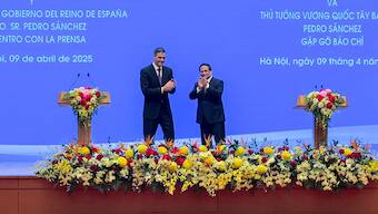 Spain's Prime Minister Pedro Sanchez and Vietnam's Prime Minister Pham Minh Chinh take part in a joint press conference in Hanoi, Vietnam. Reuters