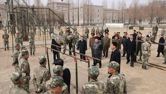 North Korean leader Kim Jong Un watches a cadet practicing on the parallel bars during his visit to the Kang Kon Military Academy, in Pyongyang,  North Korea. File image/ Reuters