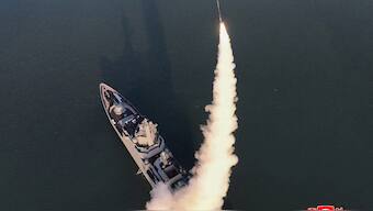 View of what state media KCNA reported was a test-firing of the weapons system of the new "Choe Hyon-class" warship, in this picture released on April 30, 2025, by the Korean Central News Agency. Reuters