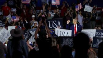 U.S. President Donald Trump holds a rally to mark his 100th day in office, at Macomb Community College in Warren, Michigan, U.S. Reuters