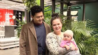 Aditya Wahyu Harsono (left) and Peyton Harsono, with their baby. GoFundMe