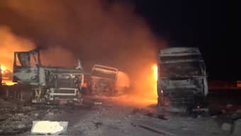 A screengrab from al-Masirah TV purportedly shows the aftermath of US strikes on the Ras Isa fuel port in western Yemen. Reuters