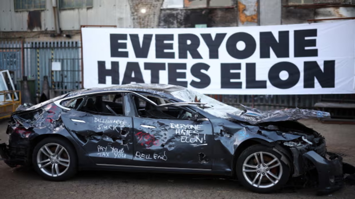 The destroyed electric vehicle will be auctioned in the next few weeks, with all proceeds going to food bank charities. AFP The destroyed electric vehicle will be auctioned in the next few weeks, with all proceeds going to food bank charities. AFP