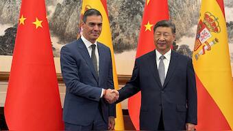 Spain's Prime Minister Pedro Sanchez shakes hands with China's President Xi Jinping during his visit in Beijing. File image/ AFP