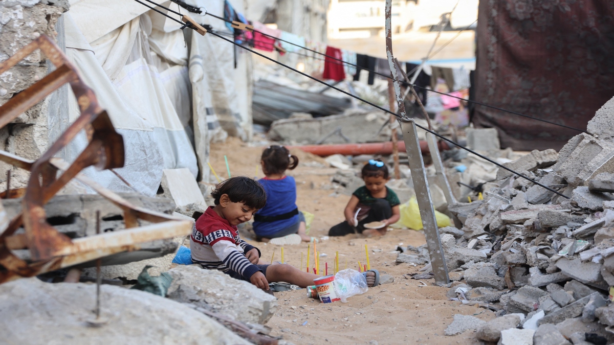 Palestinian children play amid the rubble of destroyed buildings in Gaza City, in the central Gaza Strip on April 26, 2025. AFP Palestinian children play amid the rubble of destroyed buildings in Gaza City, in the central Gaza Strip on April 26, 2025. AFP