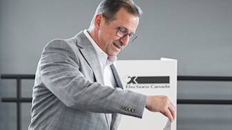 Bloc Quebecois Leader Yves-Francois Blanchet casts his ballot on federal election day in Chambly, Quebec. AFP