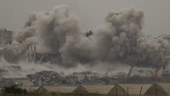 Smoke rises to the sky following an Israeli bombardment in the Gaza Strip as seen from southern Israel. AP