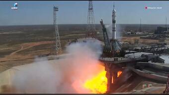 In this photo taken from video released by Roscosmos space corporation, a Russian Soyuz rocket carrying a Soyuz MS-27 spacecraft with NASA astronaut Jonny Kim and Roscosmos cosmonauts Sergey Ryzhikov and Alexey Zubritsky, lifts off for the International Space Station from the Russian leased Baikonur cosmodrome, Kazakhstan. AP