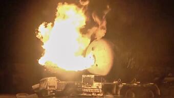 In this photo taken from video released by Al Masirah TV channel shows a burning oil tanker after U.S. airstrikes targeted the Ras Isa oil port held by Yemen's Houthi rebels in Hodeida, Yemen. AP