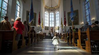 Ukrainian Roman Catholic believers celebrate Easter in a cathedral in Kropyvnytskyi, Ukraine. AP