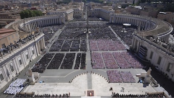 A view of the funeral of Pope Francis in St. Peter's Square at the Vatican. AP
