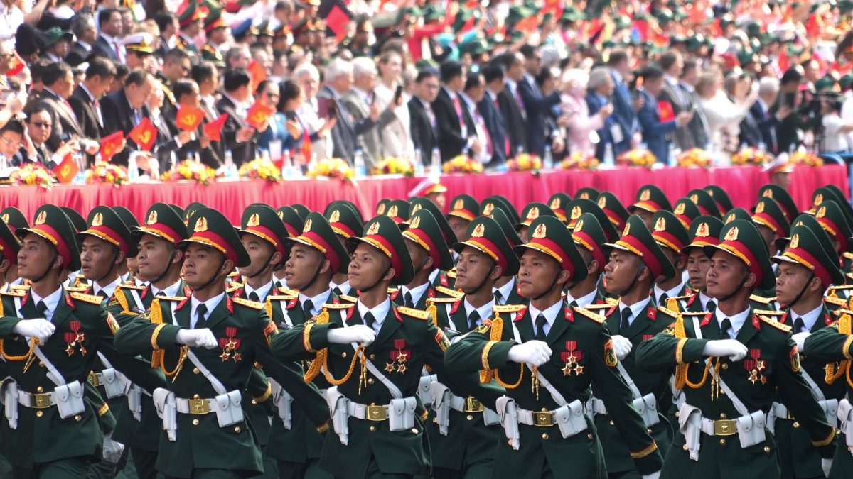 Vietnamese troops march during a parade to commemorate the 50th anniversary of the end of the Vietnam War in Ho Chi Minh City, Vietnam. AP Vietnamese troops march during a parade to commemorate the 50th anniversary of the end of the Vietnam War in Ho Chi Minh City, Vietnam. AP