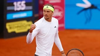 Alexander Zverev in action during his quarter-final meeting with Netherlands' Tallon Griekspoor in the Munich Open. Reuters