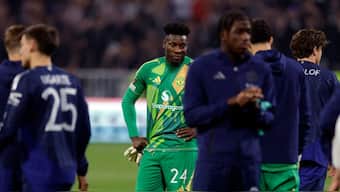 Andre Onana made two mistakes allowed Lyon register 2-2 draw against Man United. Image: Reuters