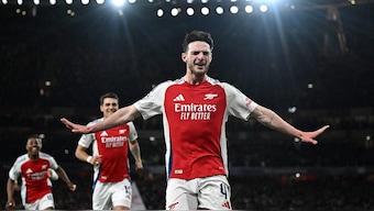 Declan Rice scored twice from free-kicks as Arsenal stunned Real Madrid 3-0. Image: Reuters