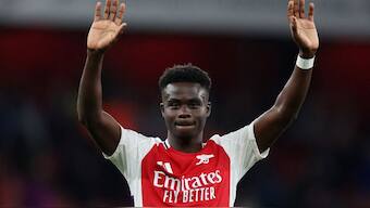 Bukayo Saka celebrates after the match against Fullham. Image: Reuters