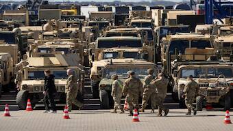 US Army equipment being returned from Esbjerg Harbor, during Operation Raven Assistor in Denmark, April 3, 2025. Reuters File