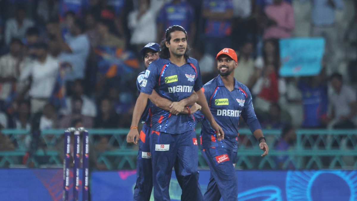Lucknow Super Giants leg-spinner Digvesh Rathi celebrates with teammates after dismissing Punjab Kings opener Priyansh Arya. AP Lucknow Super Giants leg-spinner Digvesh Rathi celebrates with teammates after dismissing Punjab Kings opener Priyansh Arya. AP