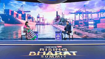 Union Commerce Minister Piyush Goyal in a conversation with Firstpost's Managing Editor Palki Sharma at the Rising Bharat Summit 2025 on April 9, 2025. (Photo: X/Piyush Goyal) 