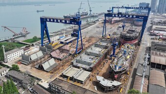 A view of ships under construction at the Jinling Shipyard in Nanjing in eastern China's Jiangsu province Friday, April 11, 2025. (Photo: AP)