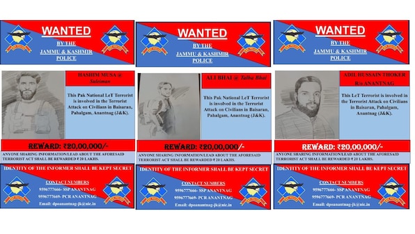 Two Pakistanis, one local terrorist involved in Pahalgam terror attack, police release sketches