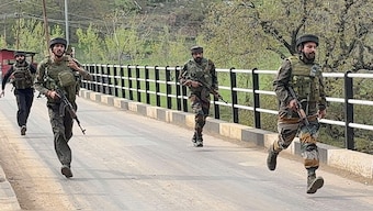 Security personnel rush to the spot after the Pahalgam terror attack, Anantnag district, Jammu and Kashmir, April 22, 2025. PTI