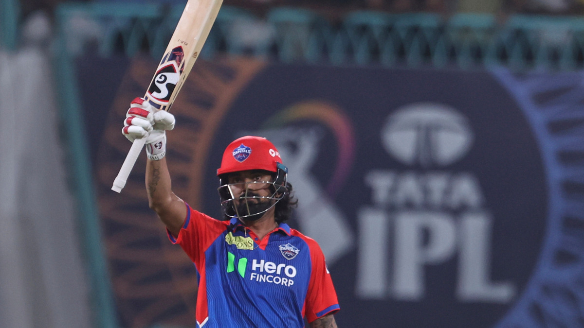Delhi Capitals' KL Rahul celebrates after completing his half-century againsst Lucknow Super Giants in Lucknow. AP Delhi Capitals' KL Rahul celebrates after completing his half-century againsst Lucknow Super Giants in Lucknow. AP