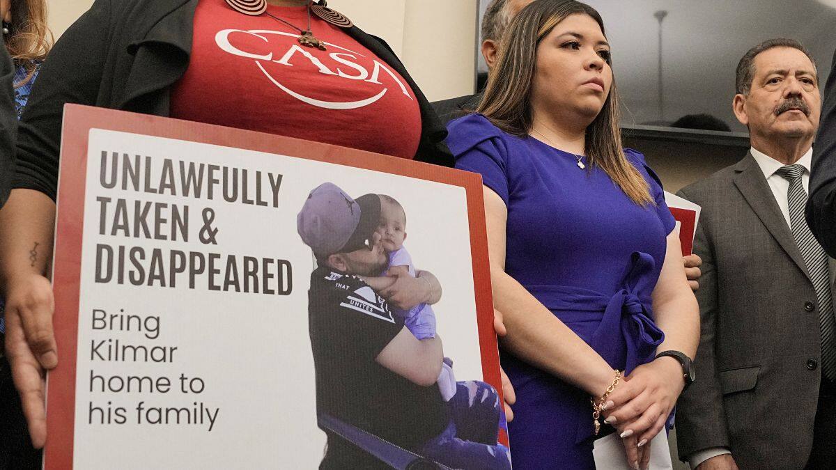 Jennifer Vasquez Sura, wife of Kilmar Abrego Garcia, a Salvadoran migrant who lived in the US legally with a work permit and was erroneously deported to El Salvador, looks on during a press conference with other family members, supporters and members of the Congressional Hispanic Caucus, in Washington, DC, US, April 9, 2025. File Image/Reuters