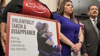 Jennifer Vasquez Sura, wife of Kilmar Abrego Garcia, a Salvadoran migrant who lived in the US legally with a work permit and was erroneously deported to El Salvador, looks on during a press conference with other family members, supporters and members of the Congressional Hispanic Caucus, in Washington, DC, US, April 9, 2025. File Image/Reuters