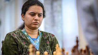Koneru Humpy is in joint lead with Zhu Jiner at FIDE Women’s Grand Prix Pune. Image: Jagat Prakash Nadda on X