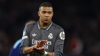 Kylian Mbappe in action during Real Madrid's away fixture against Arsenal in the first leg of their UEFA Champions League quarter-final meeting. Reuters 