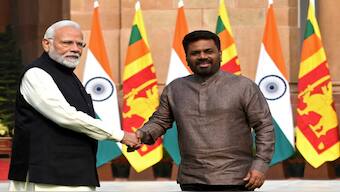 (File) Sri Lanka's President Anura Kumara Dissanayake and India's Prime Minister Narendra Modi shake hands during a photo opportunity ahead of their meeting at Hyderabad House in New Delhi on December 16, 2024. Reuters