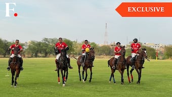 The Bodyguard-Navy polo team comprising (L to R) Lt Col Vishal Chauhan; Col Amit Berwal, Commandant PBG; Capt (IN) AP Singh; Lt Cdr K Rathee; and Dfr Sukhjeet Singh take a victory lap after winning the inaugural Bodyguard Diamond Jubilee Invitation Cup Polo Championship at the Haifa Polo Ground, Army Equestrian Center (AEC) in Delhi Cantt, New Delhi on March 29, 2025. Firstpost/Anmol Singla