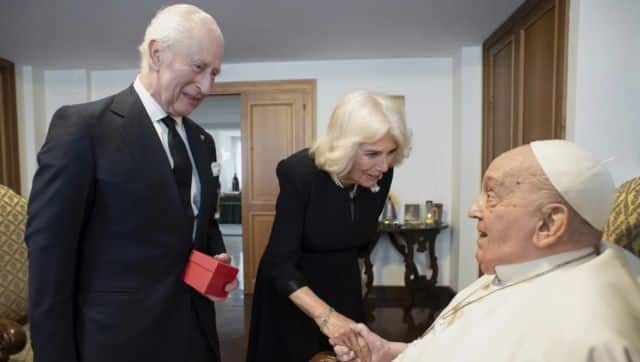 Britain's King Charles III and Queen Camilla meet Pope Francis at The Vatican. File image/AP