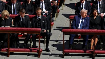 US President Donald Trump and first lady Melania Trump. France's President Emmanuel Macron and his wife Brigitte Macron, and Finland's President Alexander Stubb attend the funeral Mass of Pope Francis, at the Vatican, April 26, 2025. File Image/Reuters