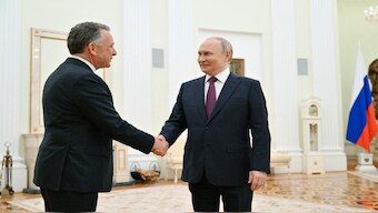 Russian President Vladimir Putin welcomes US President Donald Trump's envoy Steve Witkoff during a meeting in Moscow, Russia, on April 25, 2025. Reuters