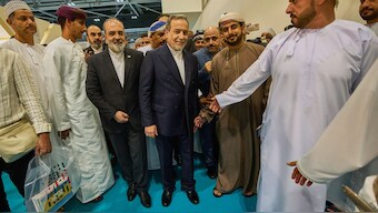 Iranian Foreign Minister Abbas Araghchi, visits the Muscat International Book Fair in Oman, Friday, April 25, 2025. -AP