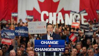 Conservative leader Pierre Poilievre holds a Canada First Rally For Change, in Vaughan, Ontario, April 22, 2025. (Chris Young/The Canadian Press via AP File)