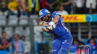 Rohit Sharma brought up his first half-century of IPL 2025 during Mumbai Indians' home game against Chennai Super Kings at the Wankhede Stadium. AP