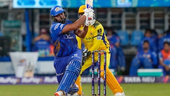 Rohit Sharma struck four fours and six sixes during his unbeaten 76 off 45 balls against Chennai Super Kings at the Wankhede Stadium. AP