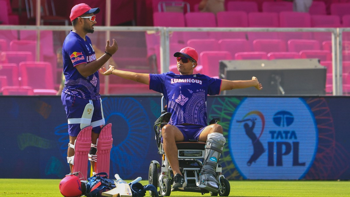 Rajasthan Royals captain Sanju Samson with head coach Rahul Dravid at a training session at Jaipur's Sawai Man Singh Stadium ahead of their match against Lucknow Super Giants. PTI Rajasthan Royals captain Sanju Samson with head coach Rahul Dravid at a training session at Jaipur's Sawai Man Singh Stadium ahead of their match against Lucknow Super Giants. PTI