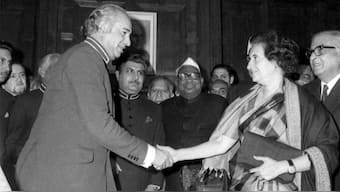 (File) In this June 28, 1972, photo, Indian Prime Minister Indira Gandhi, right, and President of Pakistan Zulfikar Ali Bhutto shake hands after signing and agreement in the Governor's Mansion, in Simla. AP